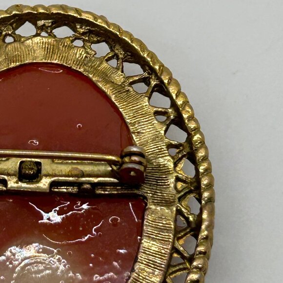 Vintage Cameo Style Brooch With Rhinestone Necklace & Ornate Gold-Toned Frame - Picture 11 of 16